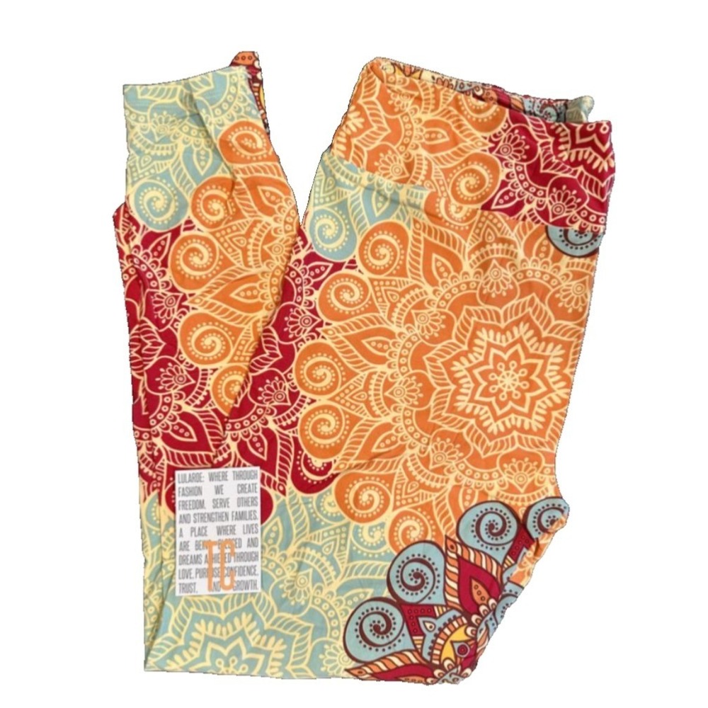 LuLaRoe Womens Leggings Size TC Red Aqua Mandalas Mandala Paisley Floral NWT